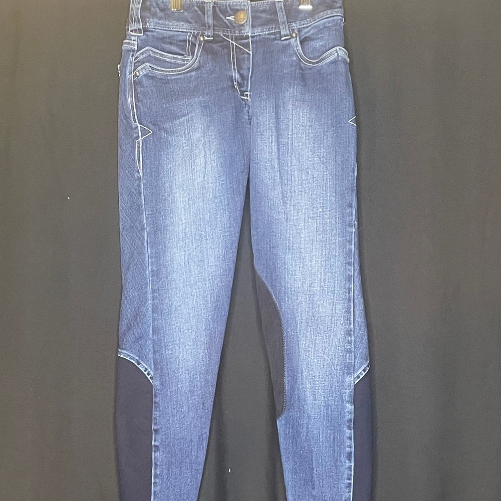 Ariat equestrian girl’s denim and black riding pants.